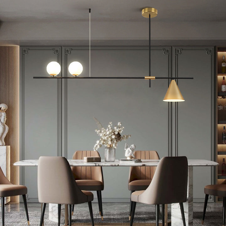 Contemporary Scandinavian Glass Iron Orb Linear 3/4/5 Lights Chandelier Island Light For Dining Room