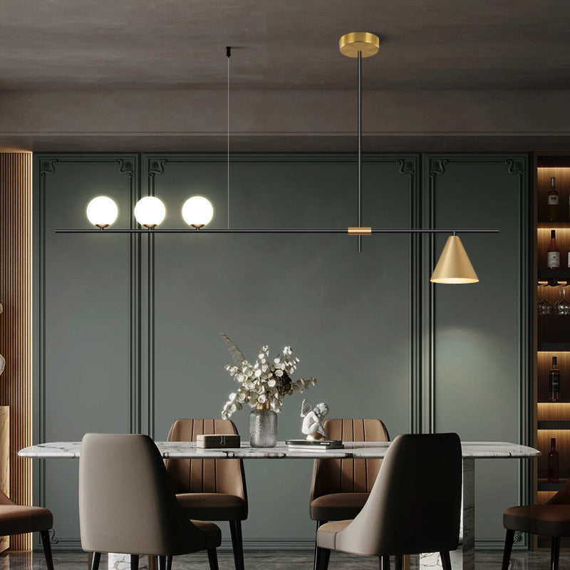 Contemporary Scandinavian Glass Iron Orb Linear 3/4/5 Lights Chandelier Island Light For Dining Room