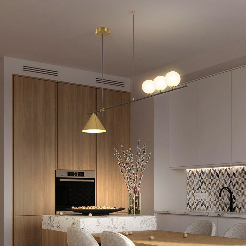 Contemporary Scandinavian Glass Iron Orb Linear 3/4/5 Lights Chandelier Island Light For Dining Room