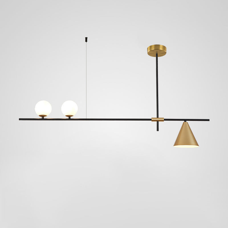 Contemporary Scandinavian Glass Iron Orb Linear 3/4/5 Lights Chandelier Island Light For Dining Room