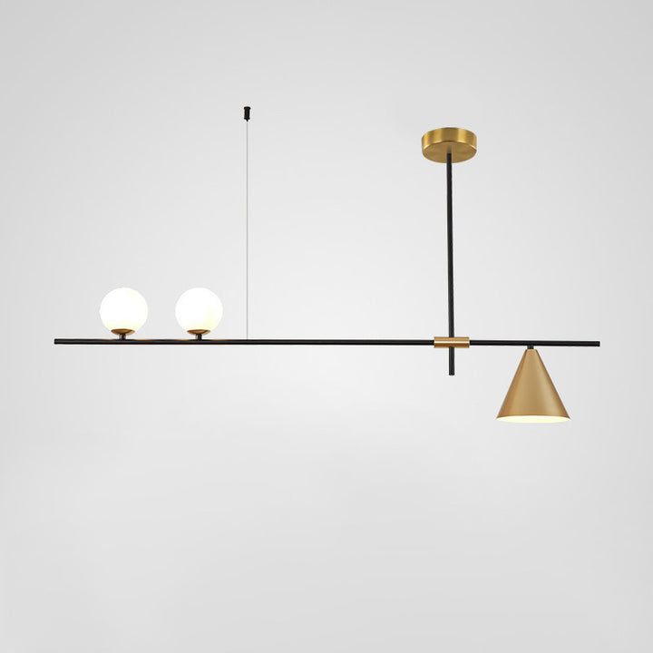 Contemporary Scandinavian Glass Iron Orb Linear 3/4/5 Lights Chandelier Island Light For Dining Room