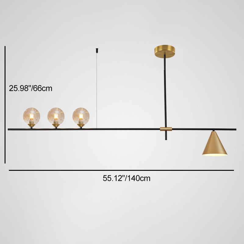 Contemporary Scandinavian Glass Iron Orb Linear 3/4/5 Lights Chandelier Island Light For Dining Room