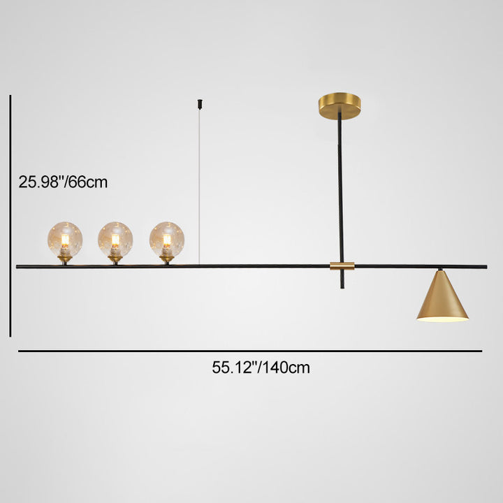 Contemporary Scandinavian Glass Iron Orb Linear 3/4/5 Lights Chandelier Island Light For Dining Room