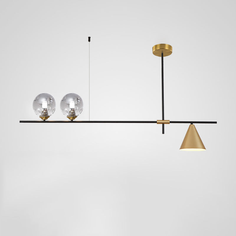Contemporary Scandinavian Glass Iron Orb Linear 3/4/5 Lights Chandelier Island Light For Dining Room