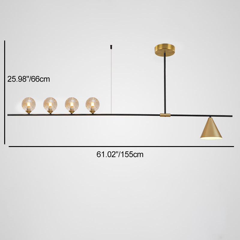 Contemporary Scandinavian Glass Iron Orb Linear 3/4/5 Lights Chandelier Island Light For Dining Room