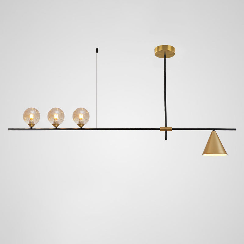 Contemporary Scandinavian Glass Iron Orb Linear 3/4/5 Lights Chandelier Island Light For Dining Room