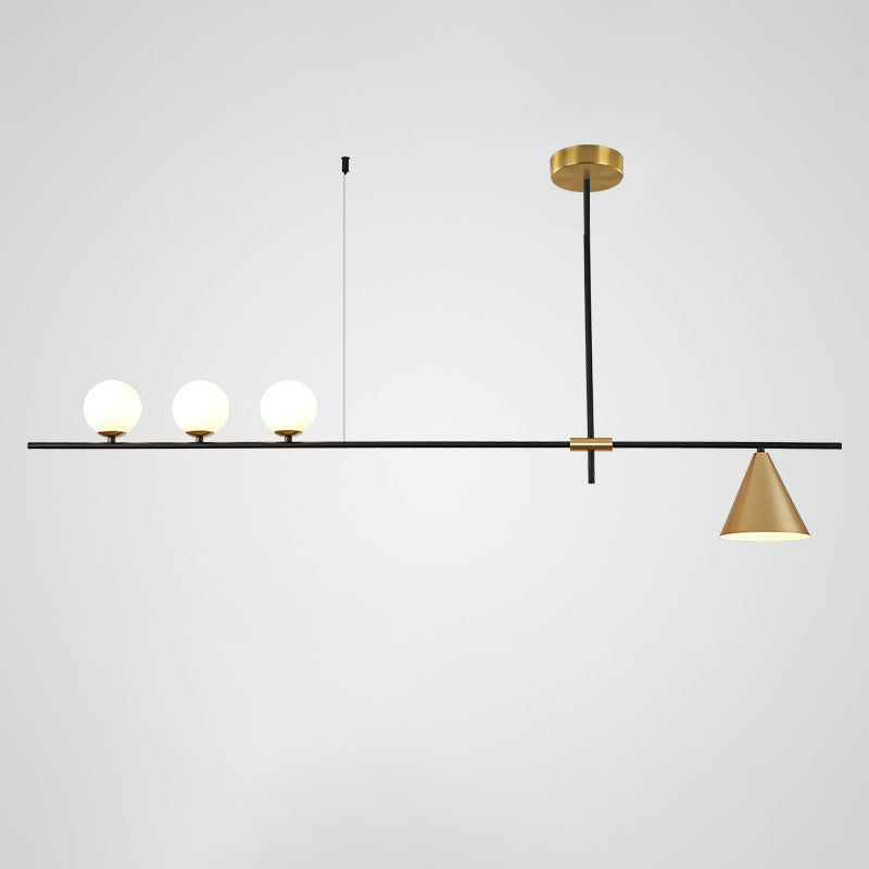 Contemporary Scandinavian Glass Iron Orb Linear 3/4/5 Lights Chandelier Island Light For Dining Room