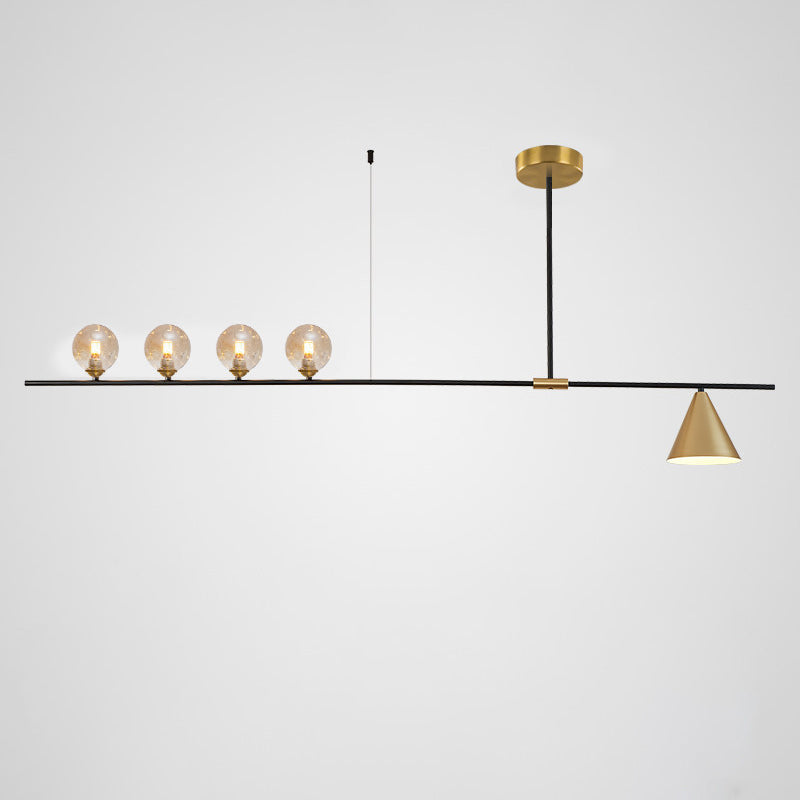 Contemporary Scandinavian Glass Iron Orb Linear 3/4/5 Lights Chandelier Island Light For Dining Room
