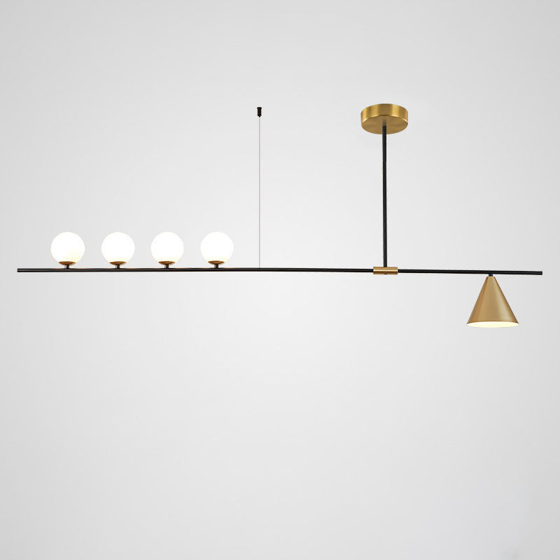 Contemporary Scandinavian Glass Iron Orb Linear 3/4/5 Lights Chandelier Island Light For Dining Room