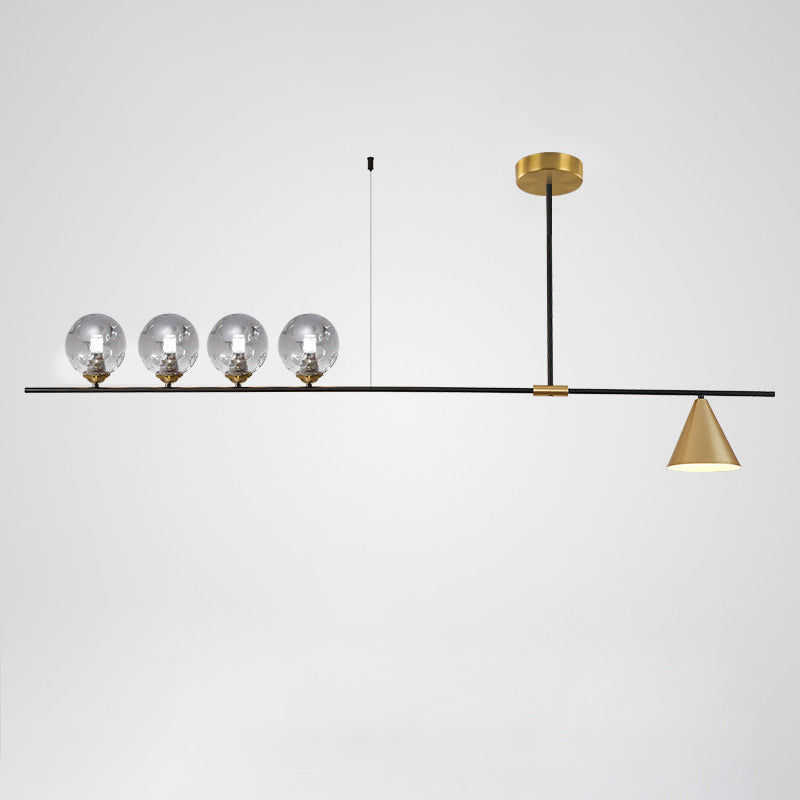 Contemporary Scandinavian Glass Iron Orb Linear 3/4/5 Lights Chandelier Island Light For Dining Room
