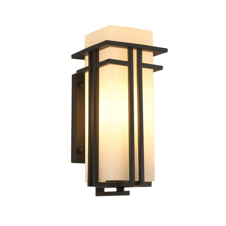 Zeitgenössische industrielle Glas-Eisen-Rechteckige 1-Licht-Wandleuchte für Wohnzimmer 