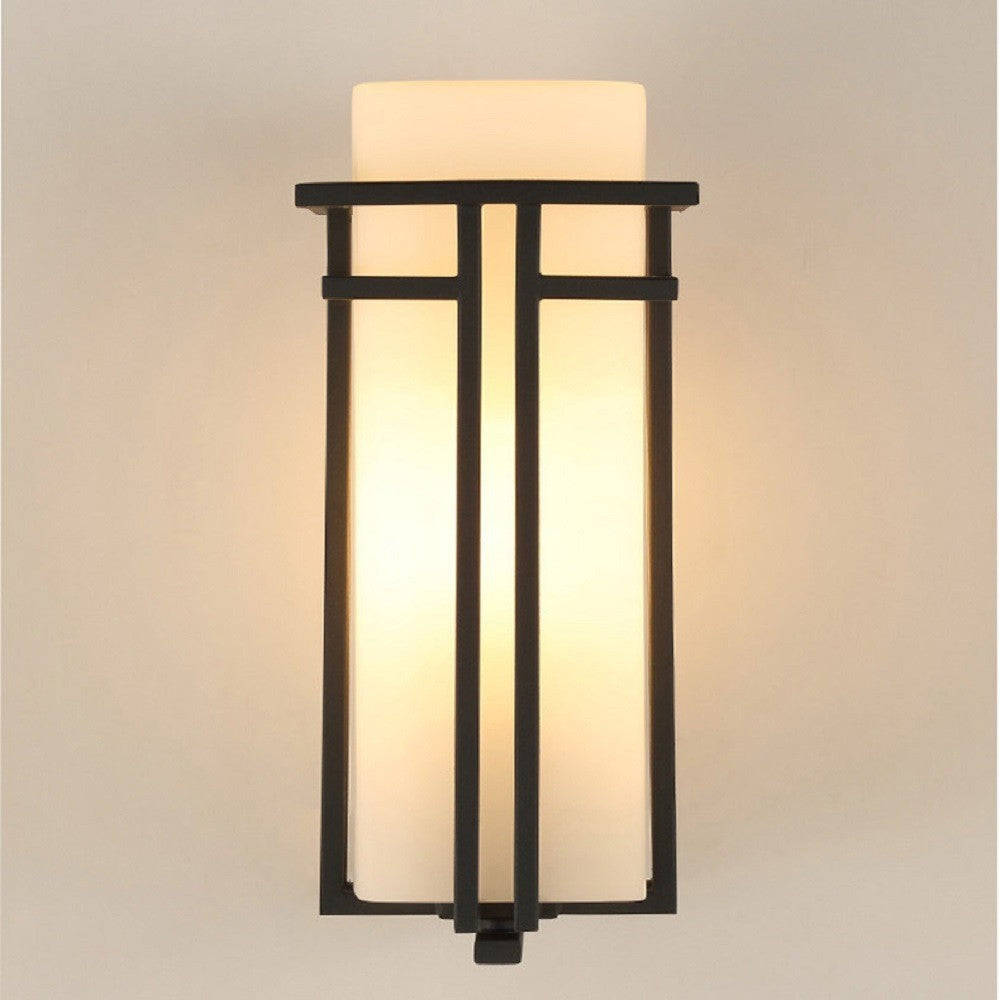 Zeitgenössische industrielle Glas-Eisen-Rechteckige 1-Licht-Wandleuchte für Wohnzimmer 