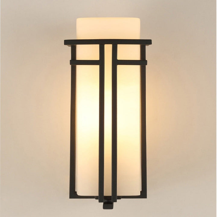 Zeitgenössische industrielle Glas-Eisen-Rechteckige 1-Licht-Wandleuchte für Wohnzimmer 