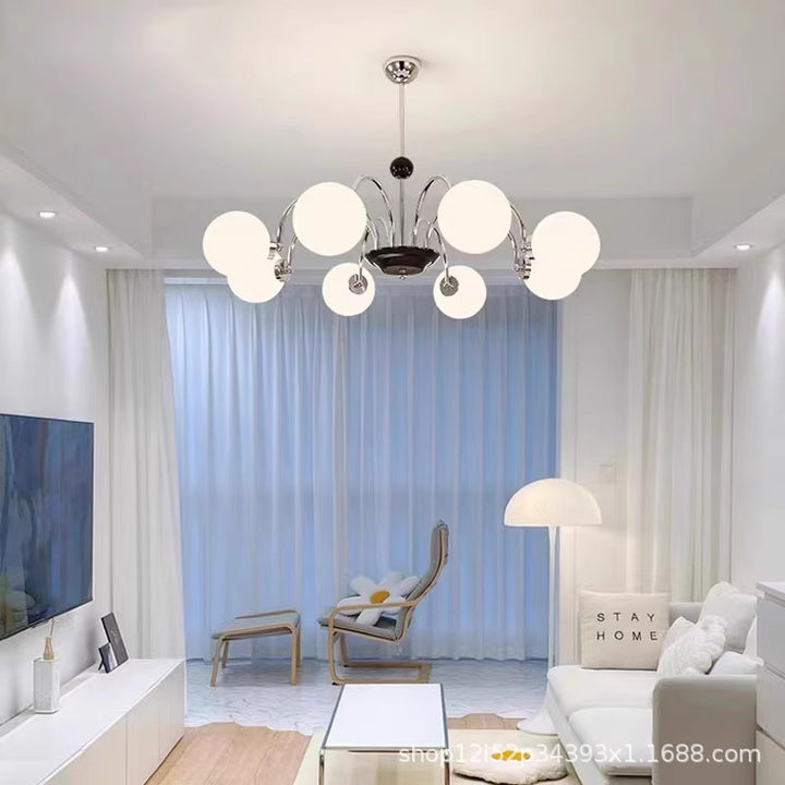 Traditional Chinese Glass Iron Branching Curved Round 3/4/5/6/8-Light Chandelier For Living Room