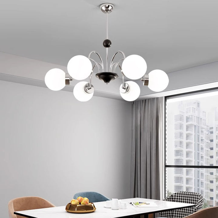 Traditional Chinese Glass Iron Branching Curved Round 3/4/5/6/8-Light Chandelier For Living Room