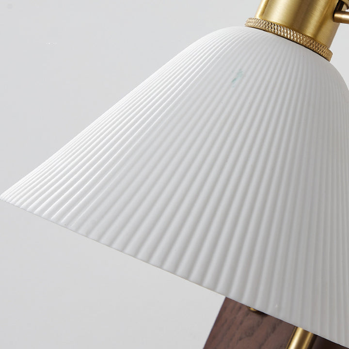 Traditional Chinese Ceramic Glass Walnut Wood Iron Rectangular Conical Curved 1-Light Wall Sconce Lamp For Living Room
