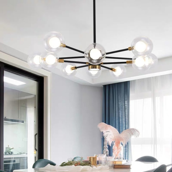 Contemporary Scandinavian Glass Iron Branch Linear Round 6/8/12/16-Light Chandelier For Living Room