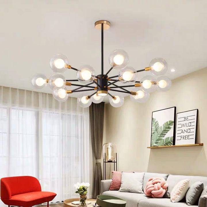 Contemporary Scandinavian Glass Iron Branch Linear Round 6/8/12/16-Light Chandelier For Living Room