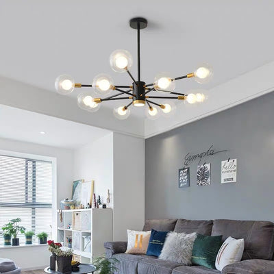 現代スカンジナビアガラス鉄枝線形ラウンド6/8/12/16灯シャンデリアリビングルーム用 