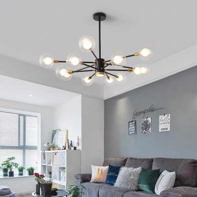 現代スカンジナビアガラス鉄枝線形ラウンド6/8/12/16灯シャンデリアリビングルーム用 