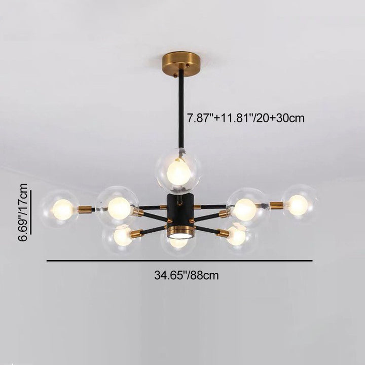 Contemporary Scandinavian Glass Iron Branch Linear Round 6/8/12/16-Light Chandelier For Living Room