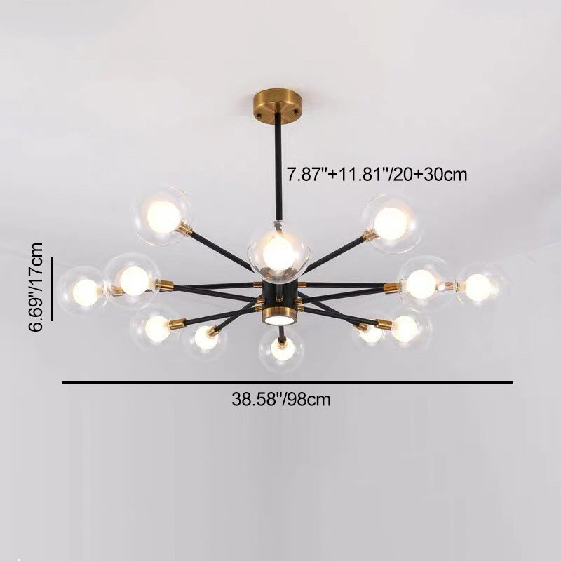 Contemporary Scandinavian Glass Iron Branch Linear Round 6/8/12/16-Light Chandelier For Living Room