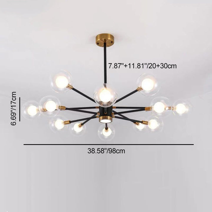 Contemporary Scandinavian Glass Iron Branch Linear Round 6/8/12/16-Light Chandelier For Living Room