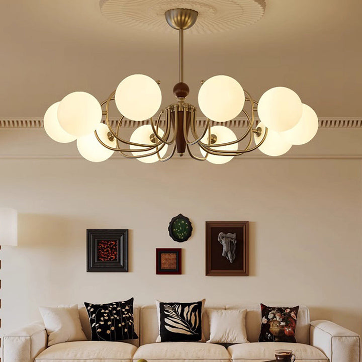 Traditional Vintage Iron Wood Glass Branch Globe 3/5/8/10-Light Chandelier For Living Room