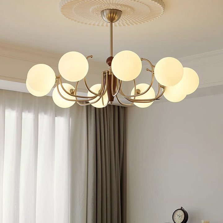 Traditional Vintage Iron Wood Glass Branch Globe 3/5/8/10-Light Chandelier For Living Room