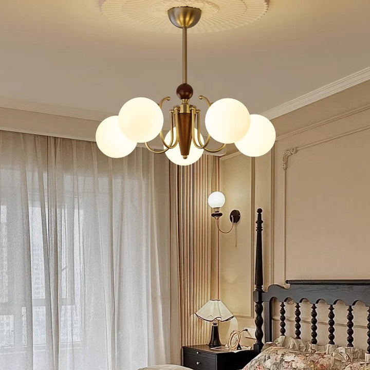 Traditional Vintage Iron Wood Glass Branch Globe 3/5/8/10-Light Chandelier For Living Room