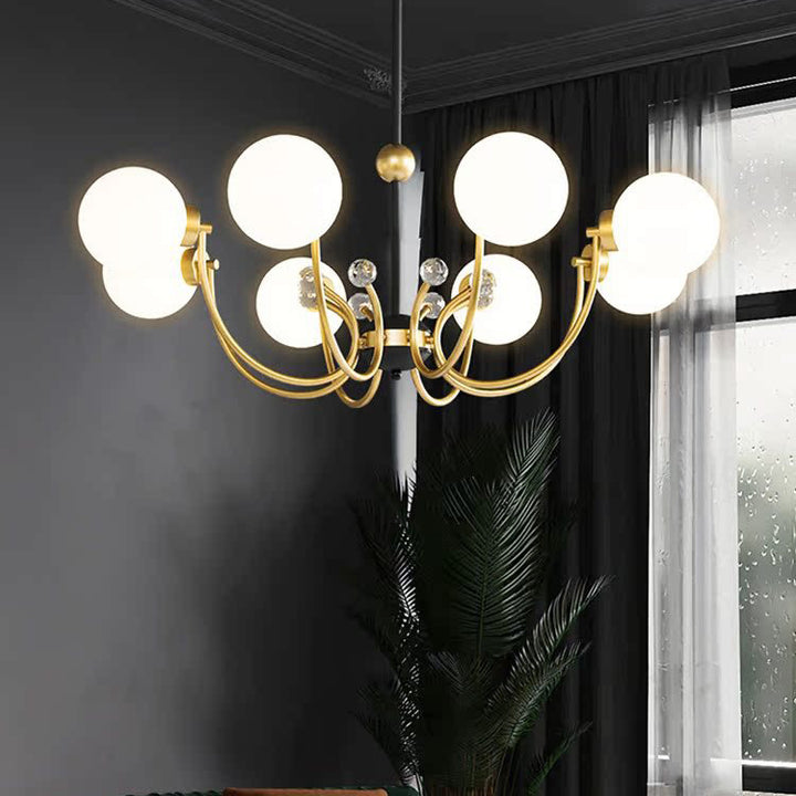 Contemporary Scandinavian Glass Iron Round Branch 4/8-Light Chandelier For Living Room