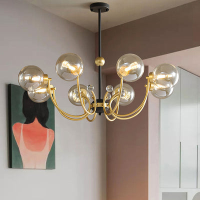 現代スカンジナビアガラスアイアンラウンドブランチ4/8ライトシャンデリアリビングルーム用 