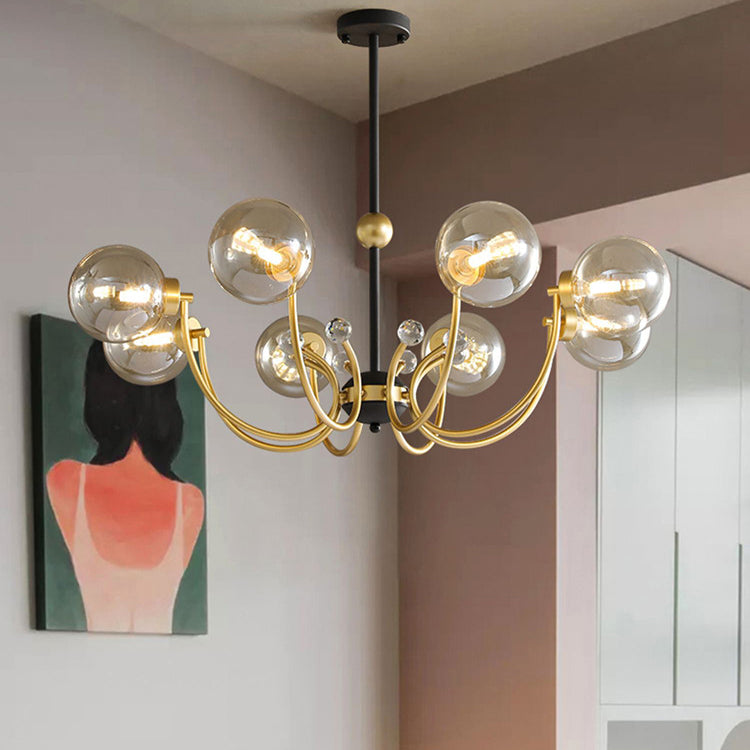 現代スカンジナビアガラスアイアンラウンドブランチ4/8ライトシャンデリアリビングルーム用 