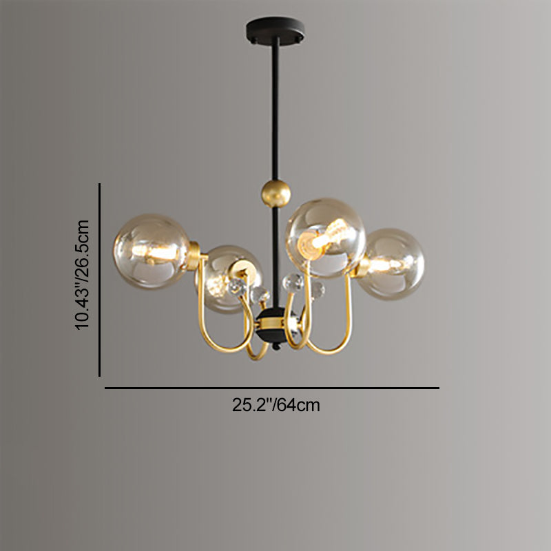Zeitgenössischer skandinavischer Glas-Eisen-Rundast 4/8-Licht-Kronleuchter für Wohnzimmer 