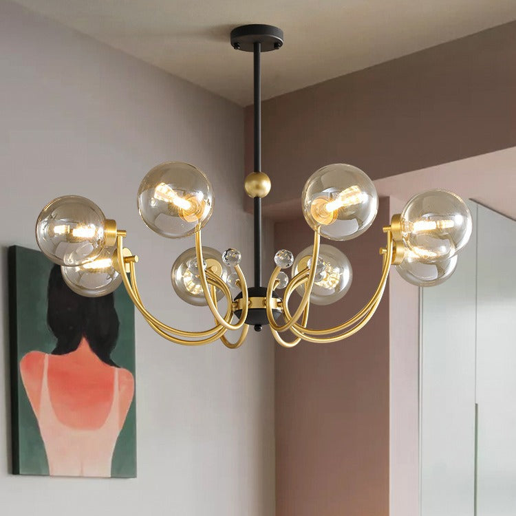 現代スカンジナビアガラスアイアンラウンドブランチ4/8ライトシャンデリアリビングルーム用 