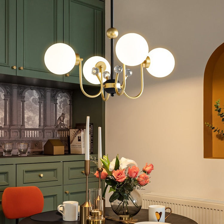 現代スカンジナビアガラスアイアンラウンドブランチ4/8ライトシャンデリアリビングルーム用 