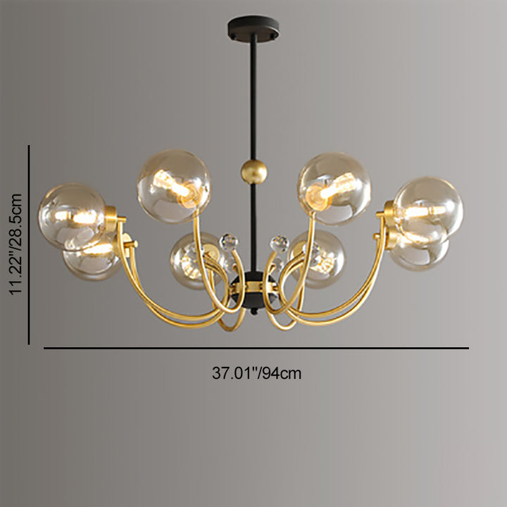 Zeitgenössischer skandinavischer Glas-Eisen-Rundast 4/8-Licht-Kronleuchter für Wohnzimmer 