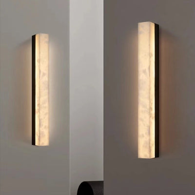 Traditional Vintage Brass Alabaster Rectangular LED Wall Sconce Lamp For Living Room