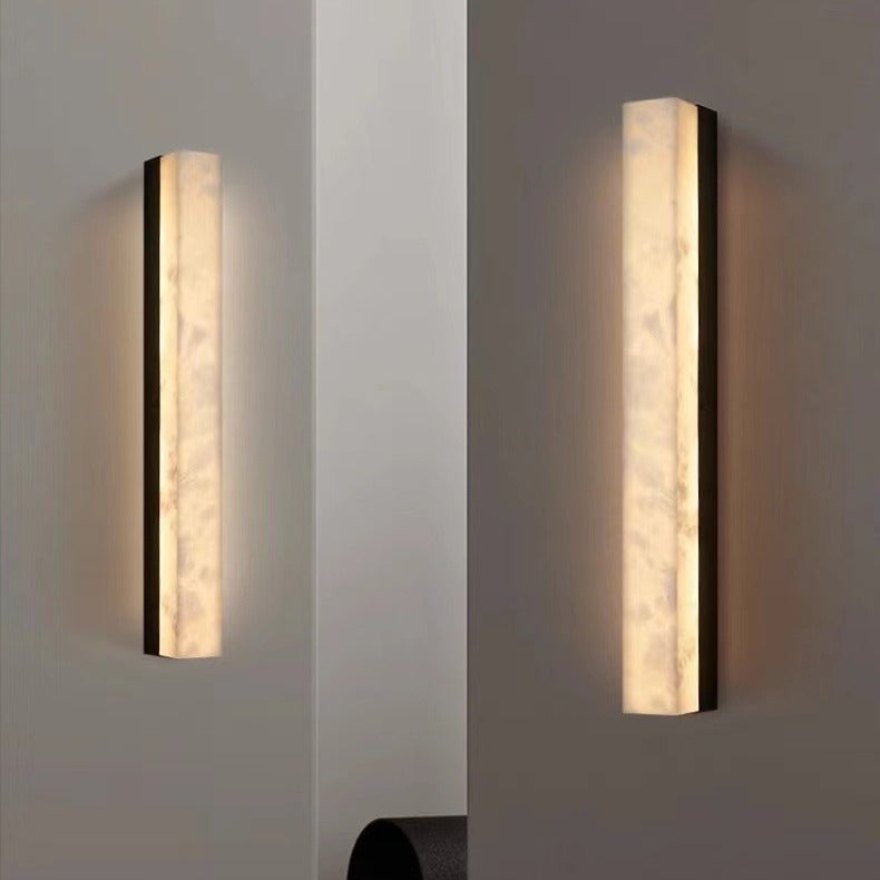 Traditional Vintage Brass Alabaster Rectangular LED Wall Sconce Lamp For Living Room