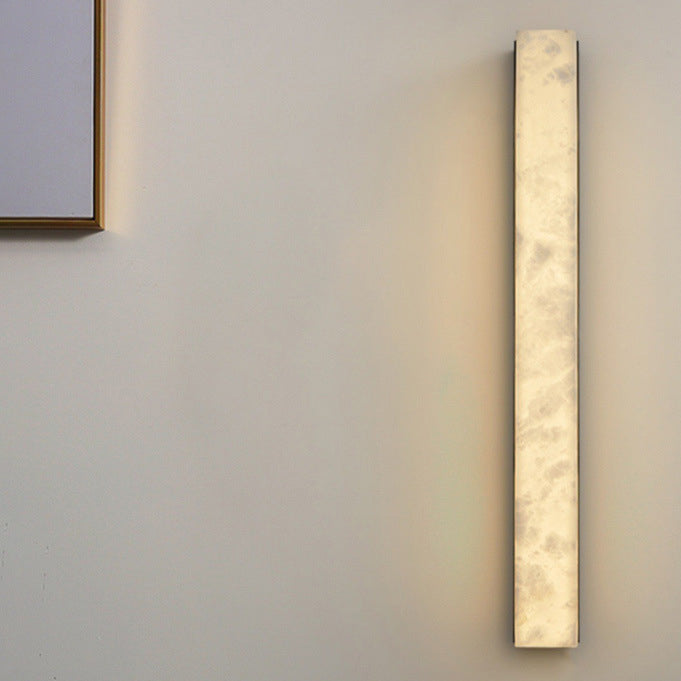 Traditional Vintage Brass Alabaster Rectangular LED Wall Sconce Lamp For Living Room