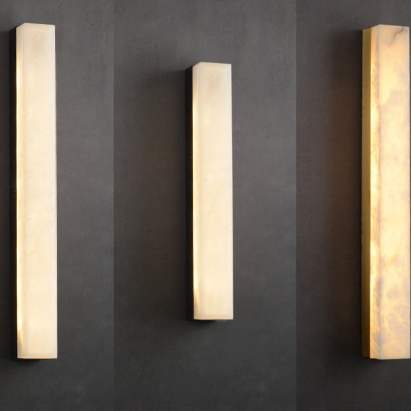 Traditional Vintage Brass Alabaster Rectangular LED Wall Sconce Lamp For Living Room