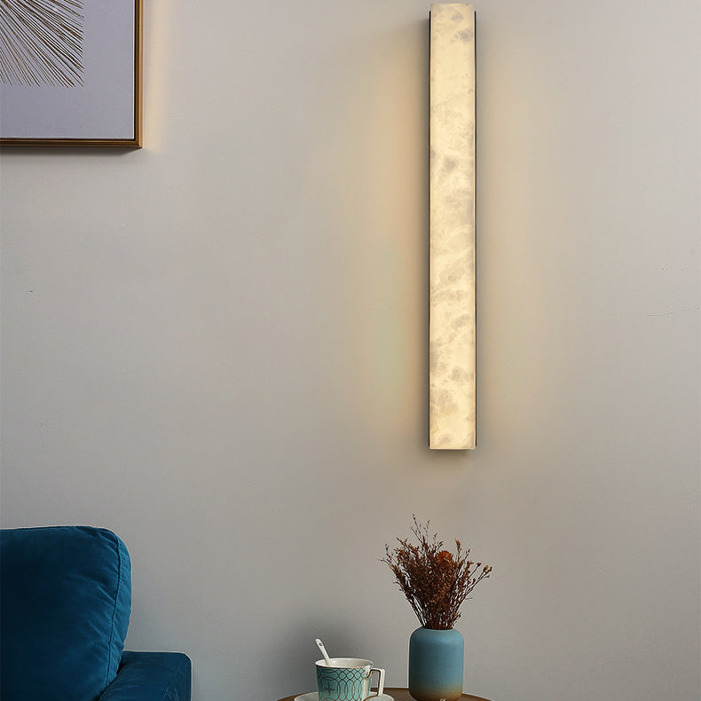 Traditional Vintage Brass Alabaster Rectangular LED Wall Sconce Lamp For Living Room