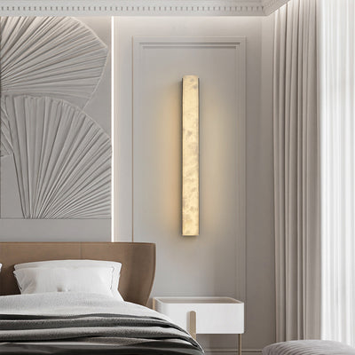 Traditional Vintage Brass Alabaster Rectangular LED Wall Sconce Lamp For Living Room