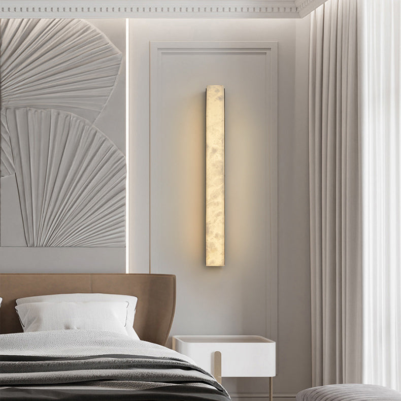 Traditional Vintage Brass Alabaster Rectangular LED Wall Sconce Lamp For Living Room