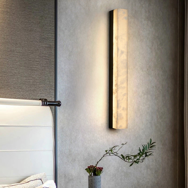 Traditional Vintage Brass Alabaster Rectangular LED Wall Sconce Lamp For Living Room