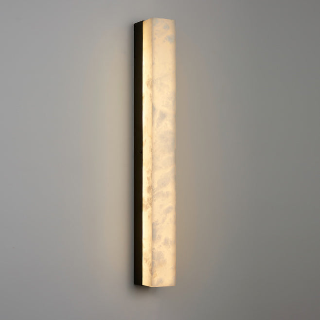 Traditional Vintage Brass Alabaster Rectangular LED Wall Sconce Lamp For Living Room