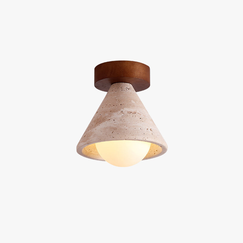 Traditionelle Mid-Century Walnuss Gelbe Travertin Kegel 1-Licht Semi-Flush Mount Beleuchtung Für Wohnzimmer 