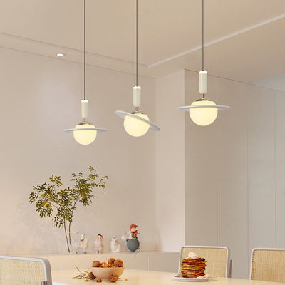 Contemporary Creative Acrylic Aluminum Planet Cylinder LED Pendant Light For Bedroom