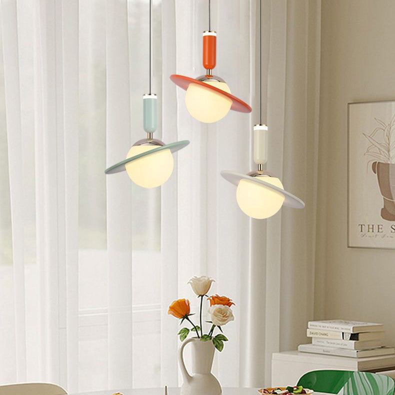Contemporary Creative Acrylic Aluminum Planet Cylinder LED Pendant Light For Bedroom