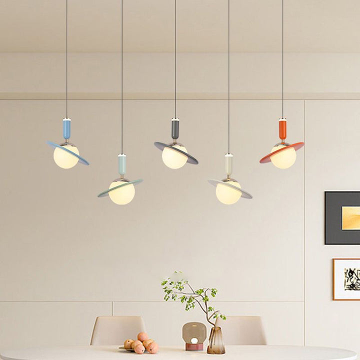 Contemporary Creative Acrylic Aluminum Planet Cylinder LED Pendant Light For Bedroom